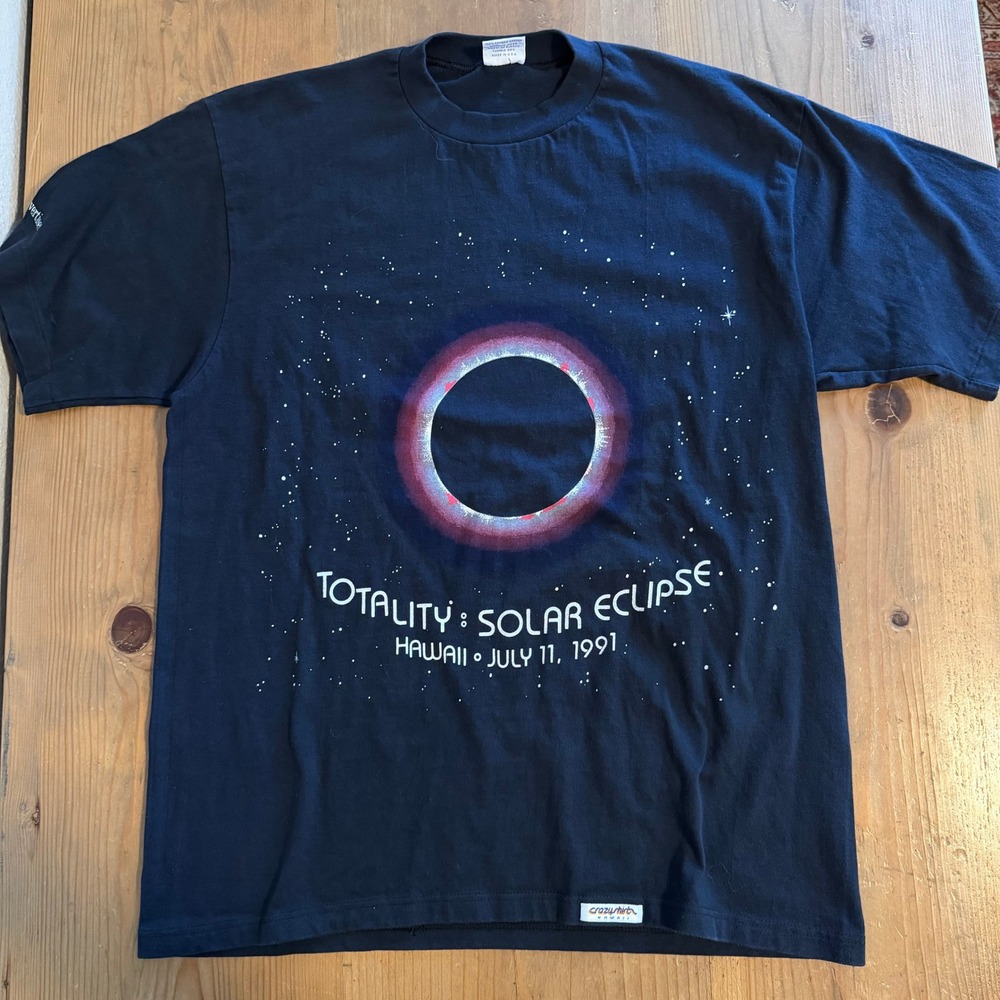 Vintage 1991 Hawaii Solar Eclipse T-Shirt Single Stitch Black Medium Crazy Shirt